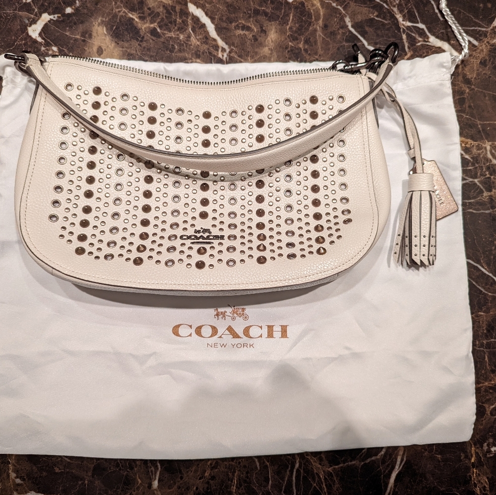 Coach handbag white leather with studs